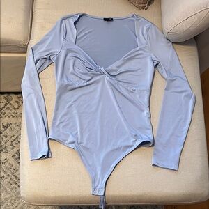 Express Sky Blue Wrap Bodysuit